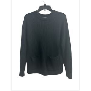 Ann Taylor Sweater Women’s Black Crew Neck Pockets Wool Blend Large Petite LP